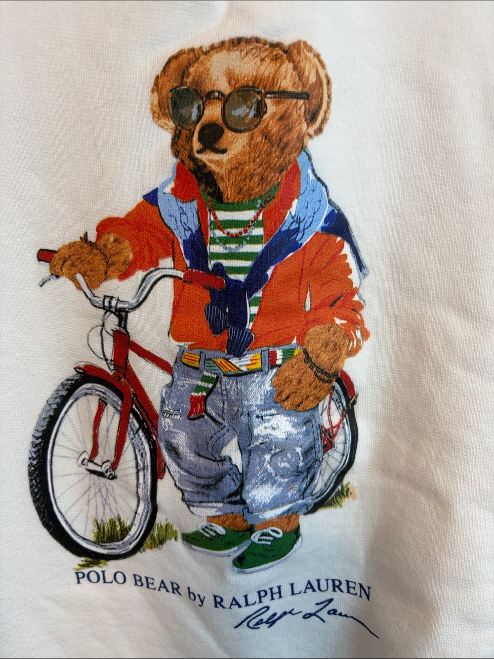 Polo by Ralph Lauren White Fleece Crewneck Sweatshirt with Printed Polo Bear - Picture 3 of 8